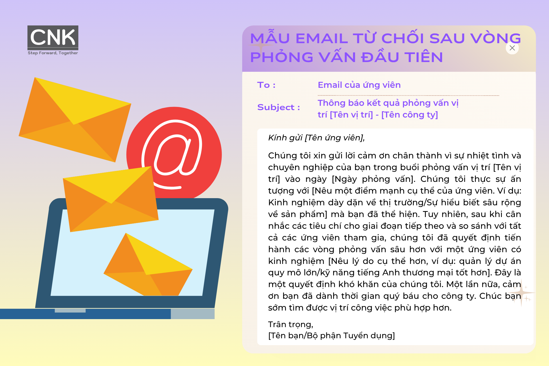 Mẫu Email từ chối sau vòng phỏng vấn đầu tiên Mẫu Email từ chối sau vòng phỏng vấn đầu tiên