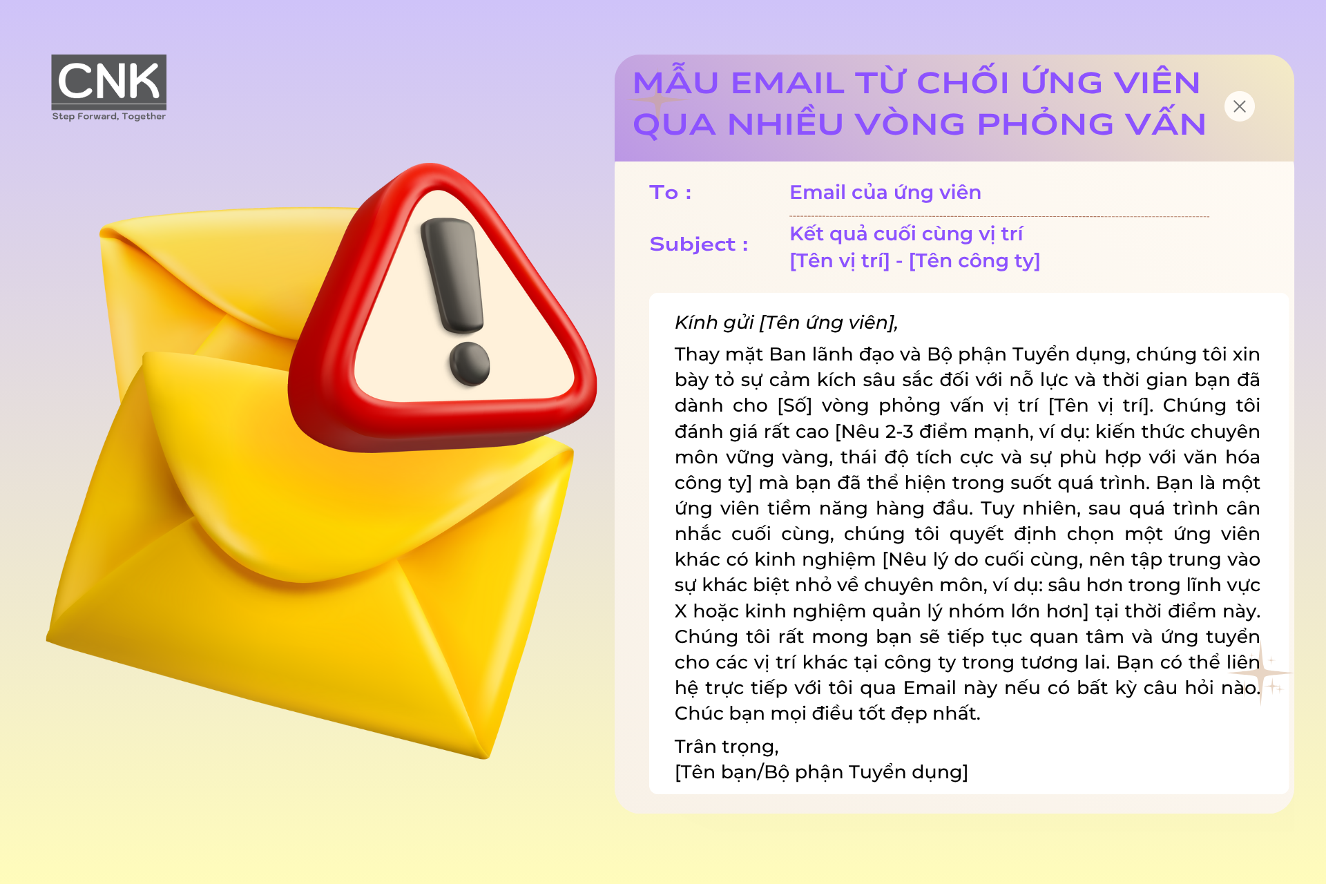Mẫu Email từ chối ứng viên qua nhiều vòng phỏng vấn Mẫu Email từ chối ứng viên qua nhiều vòng phỏng vấn