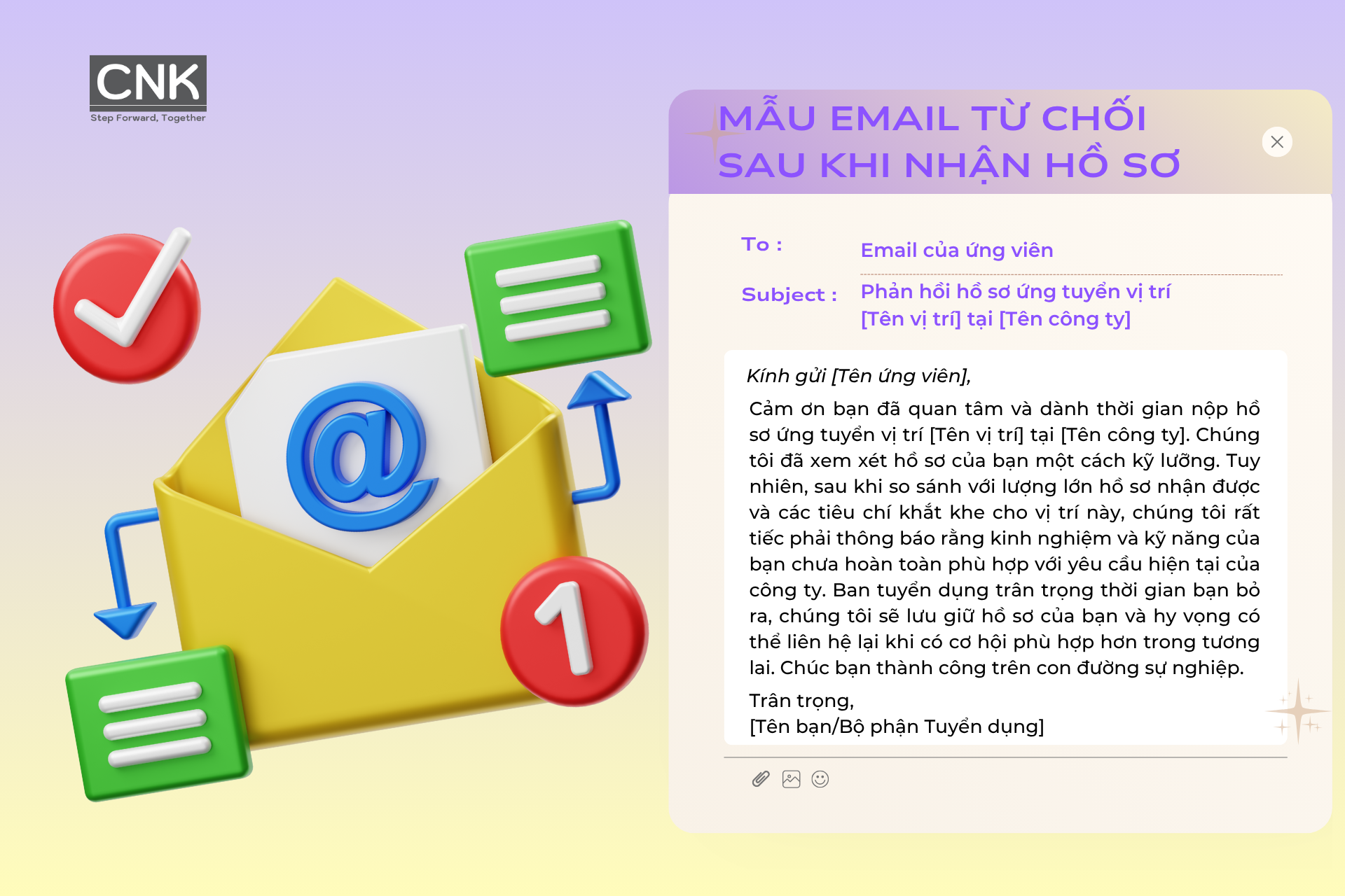 Mẫu Email từ chối ứng viên sau khi nhận hồ sơ Mẫu Email từ chối ứng viên sau khi nhận hồ sơ