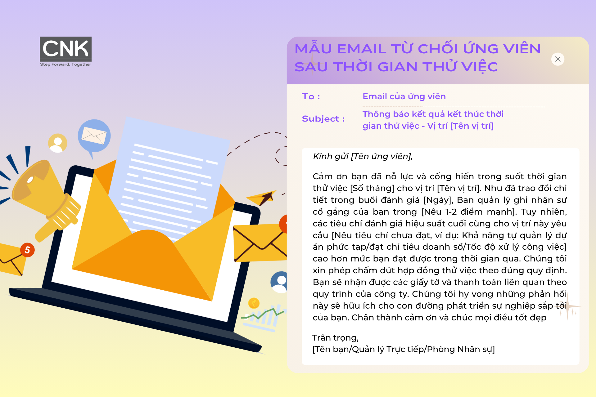 Mẫu Email từ chối ứng viên sau thời gian thử việc Mau Email tu choi ung vien sau thoi gian thu viec 1