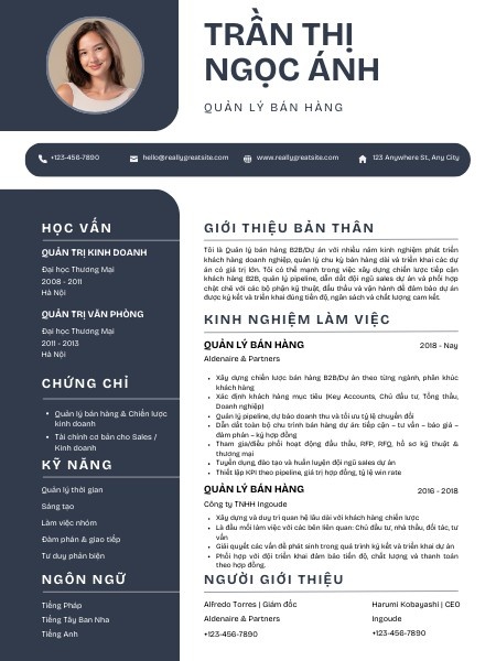Mẫu CV quản lý bán hàng B2Bdự án