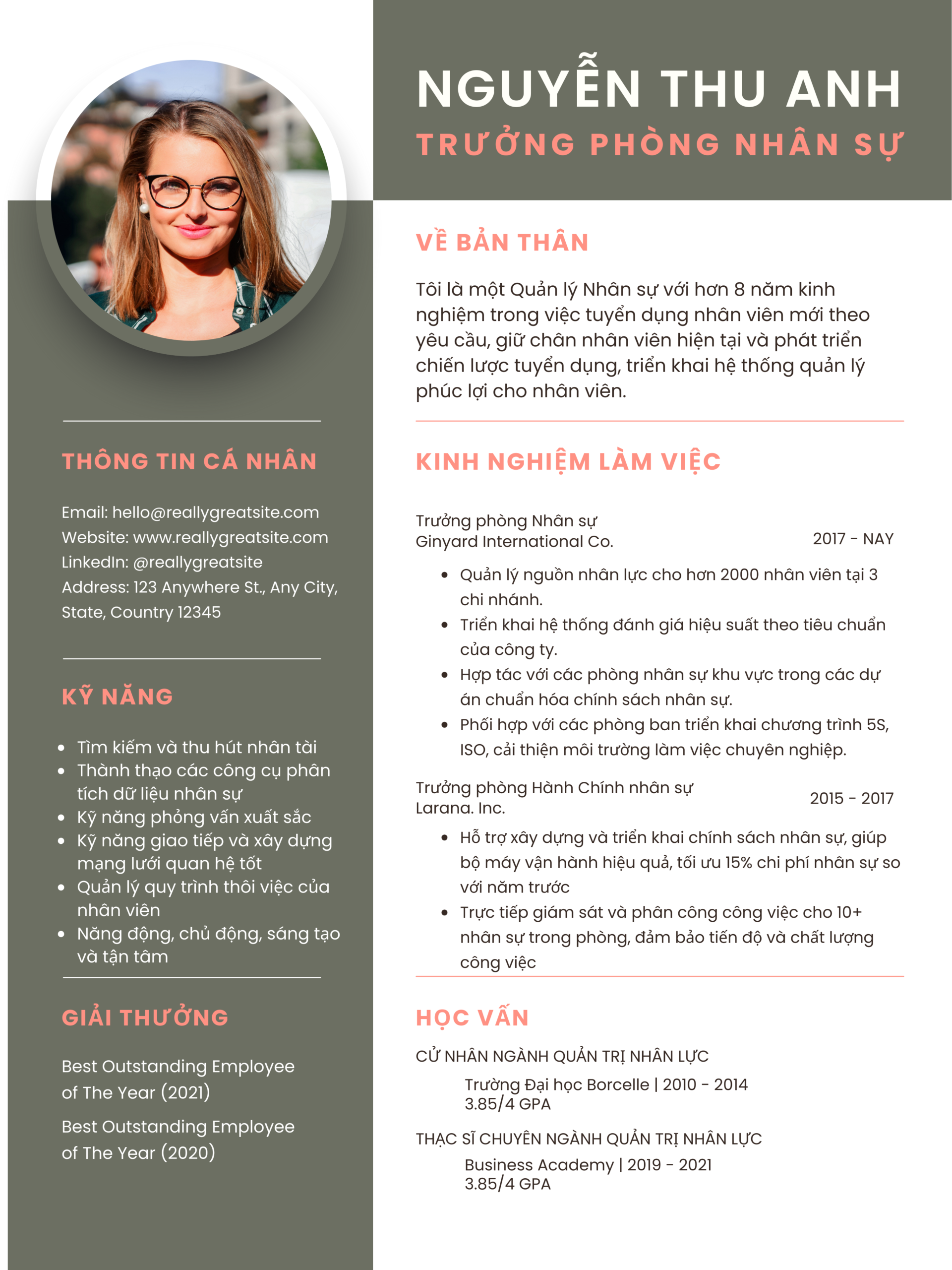 Mẫu CV cho quản lý nhân sự tại tập đoàn đa quốc gia