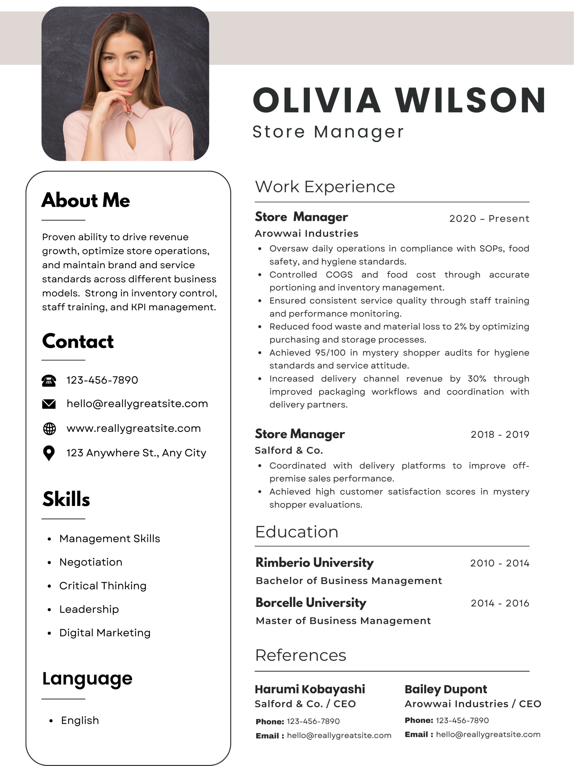 Mẫu CV dành cho quản lý chuỗi F&B_nhà hàng