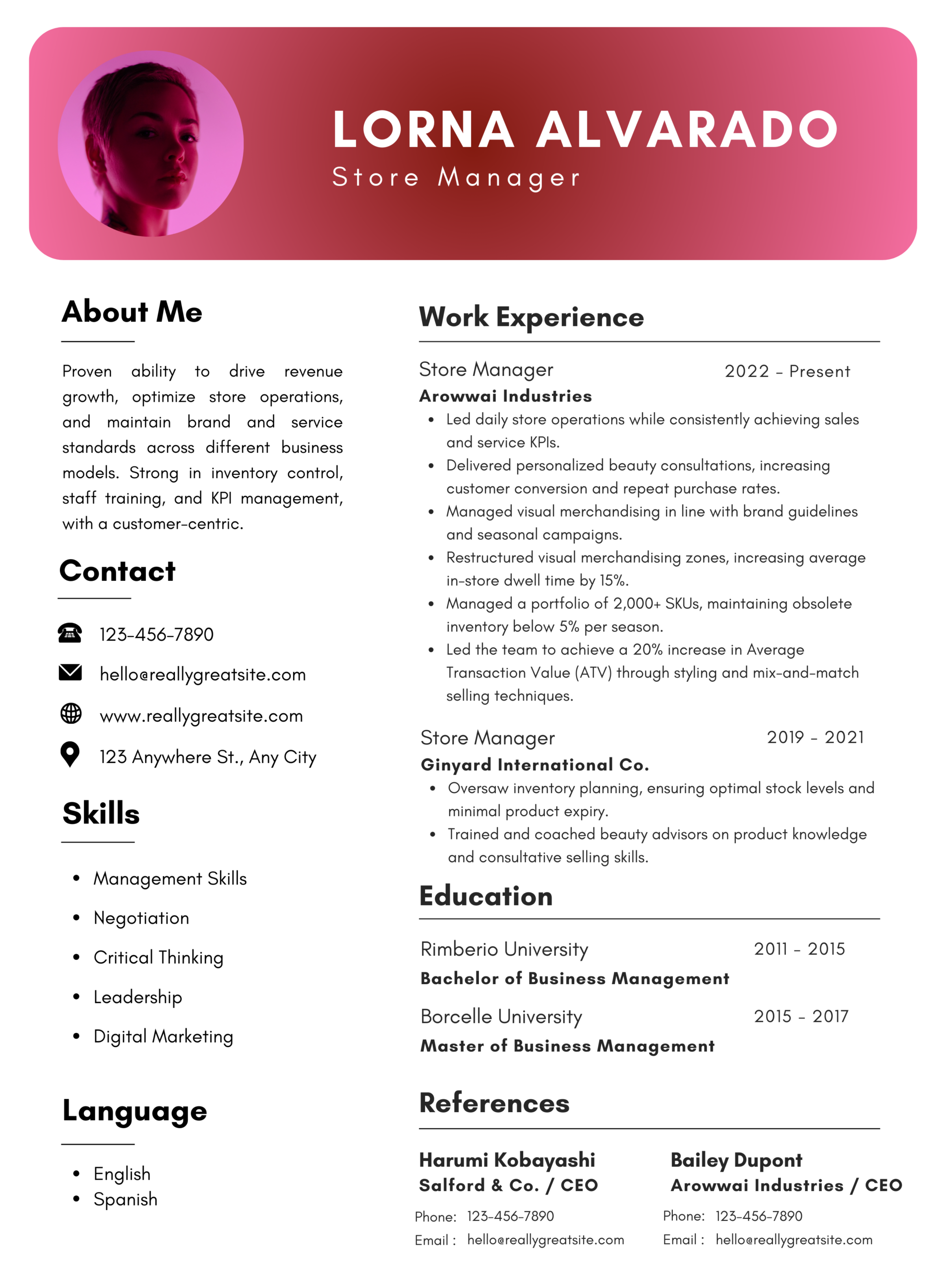 Mẫu CV dành cho quản lý cửa hàng thời trang_mỹ phẩm