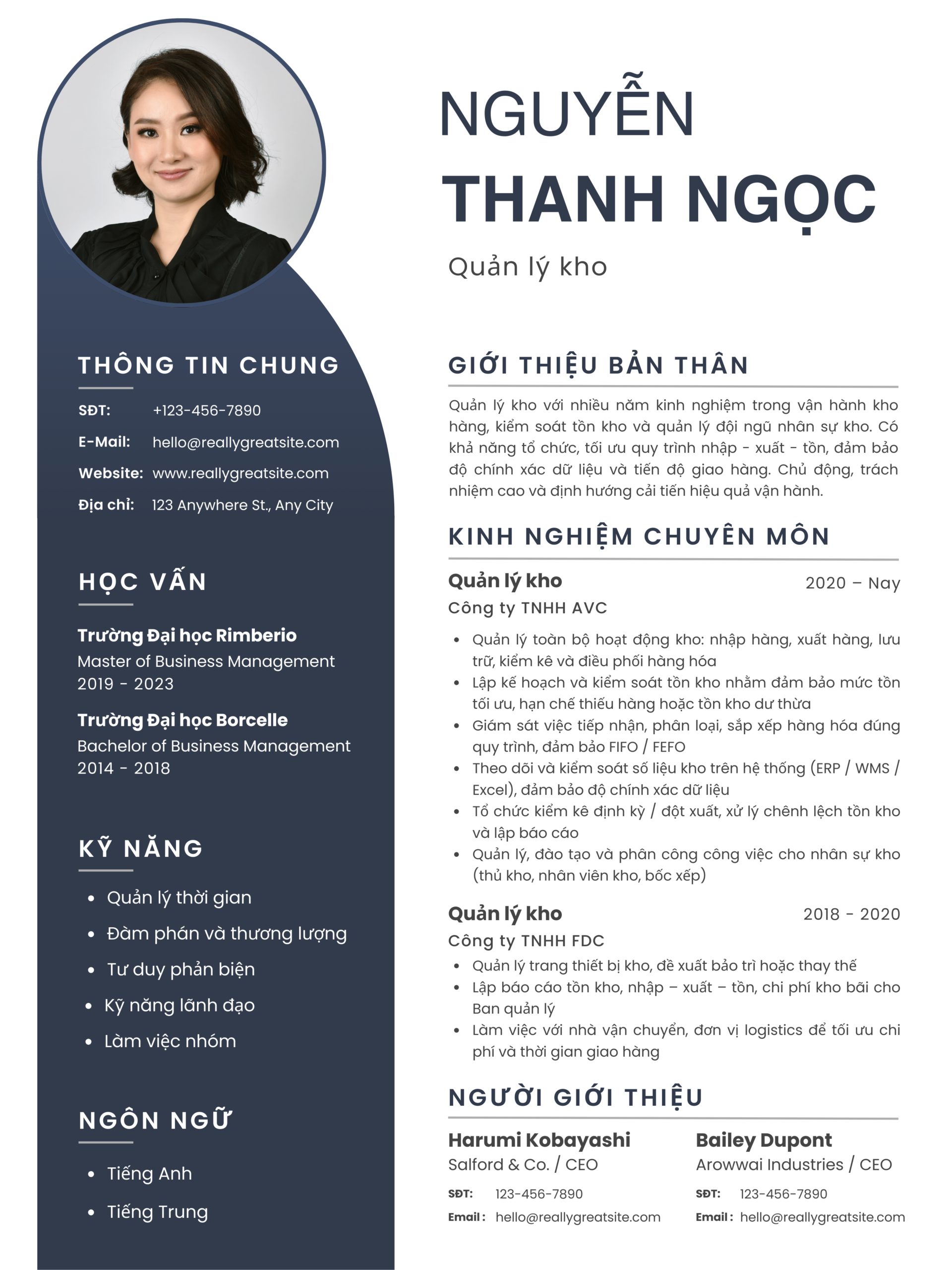 Mẫu CV nhân viên kho thăng tiến lên vị trí quản lý