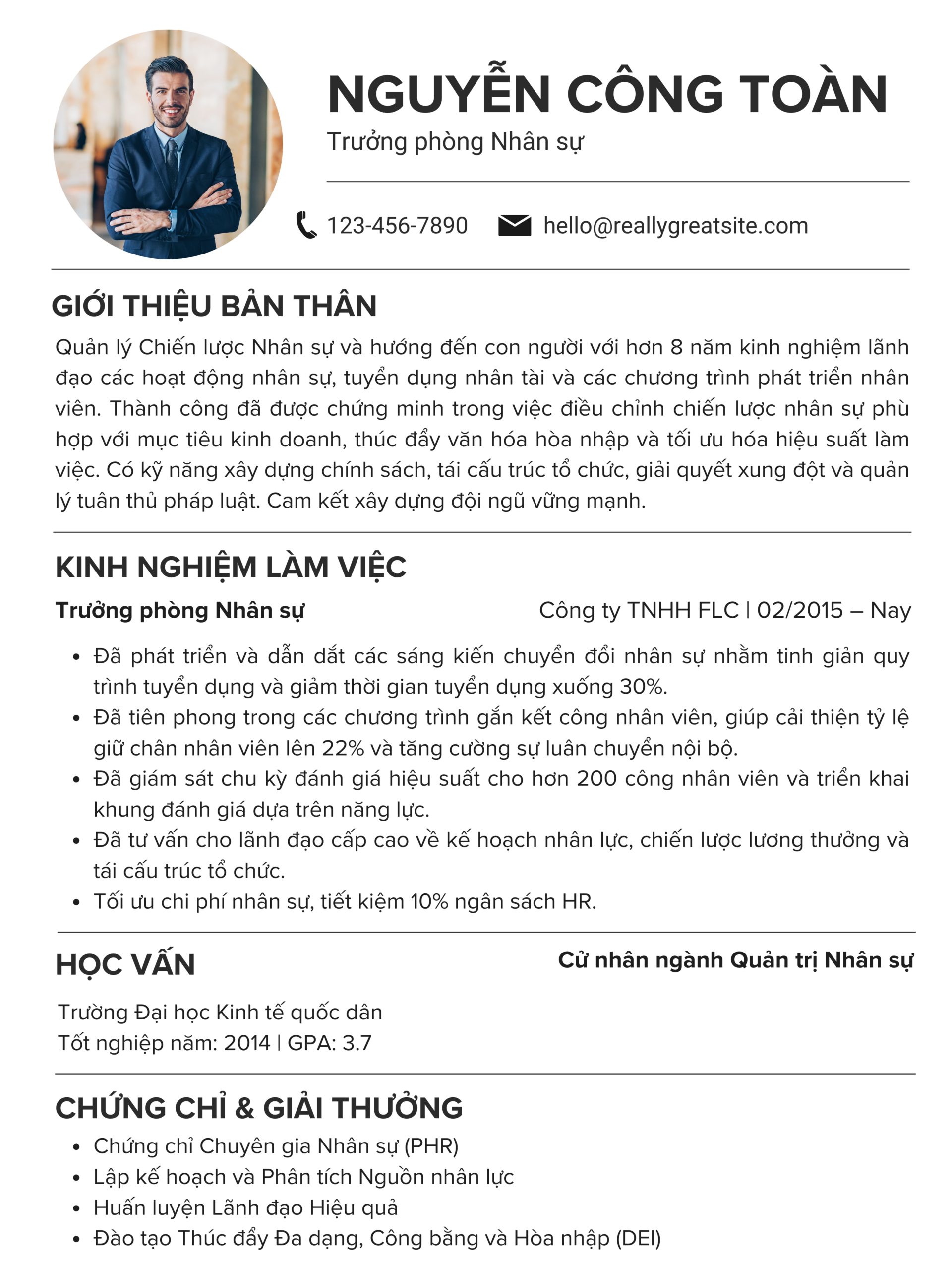 Mẫu CV phong cách tối giản, tập trung vào số liệu cho khối sản xuất_FMCG