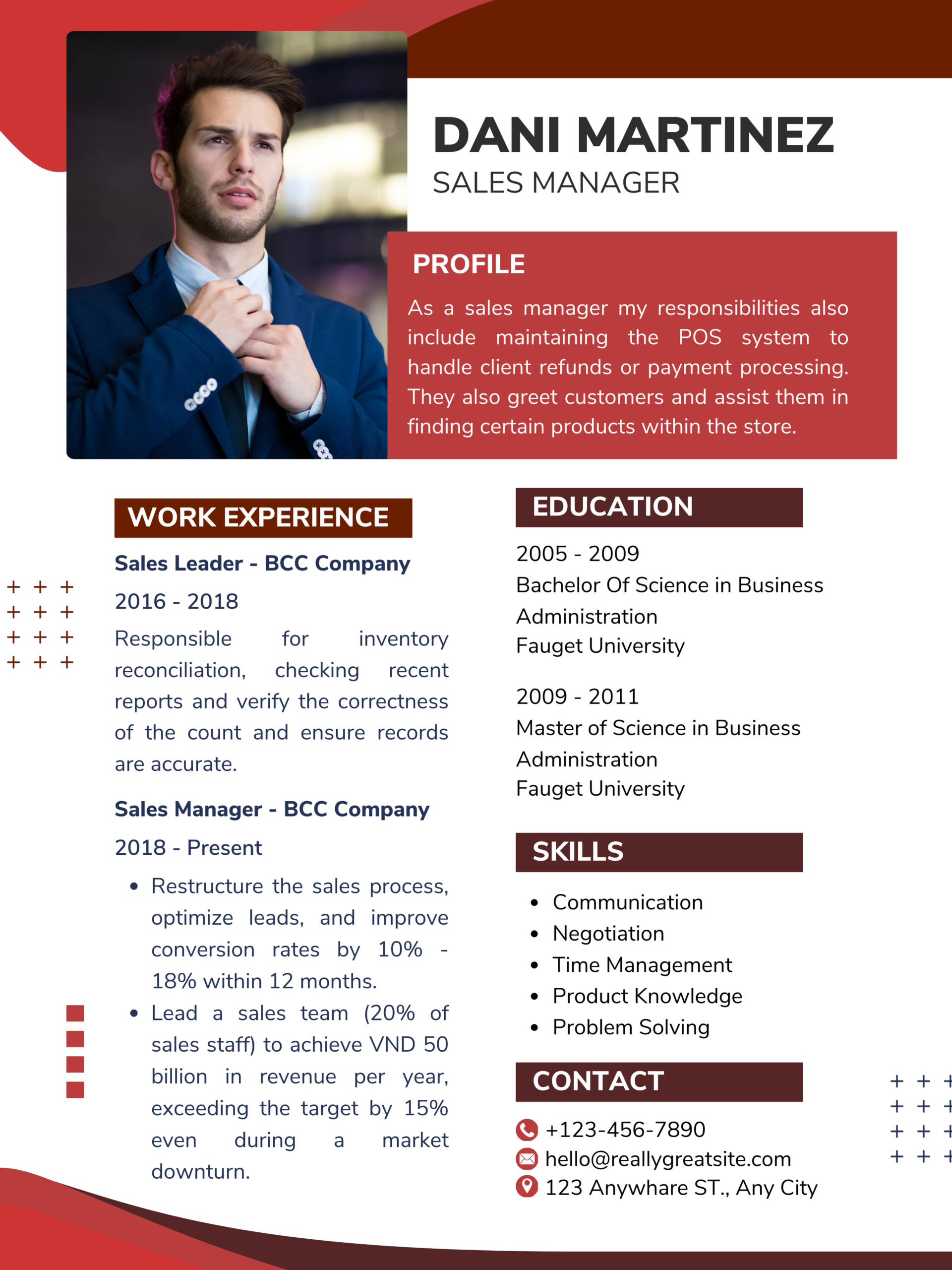 Mẫu cv quản lý bán hàng (Sales Manager)