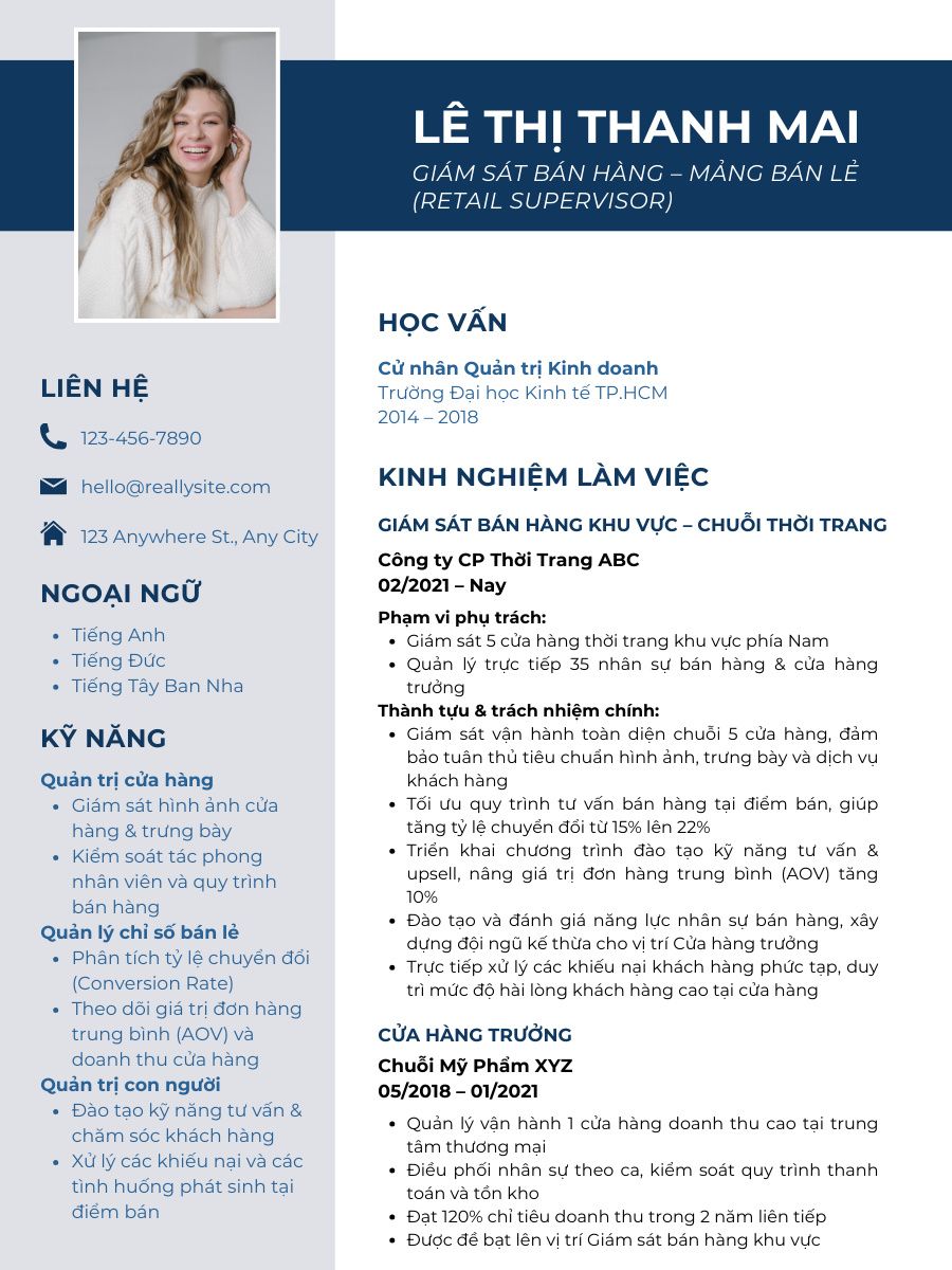 Mẫu CV giám sát bán hàng mảng bán lẻ
