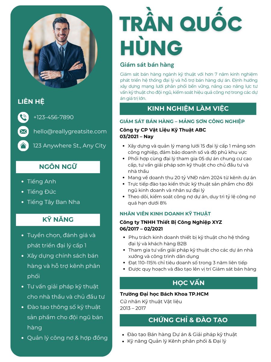 Mẫu CV giám sát bán hàng ngành kỹ thuật công nghiệp