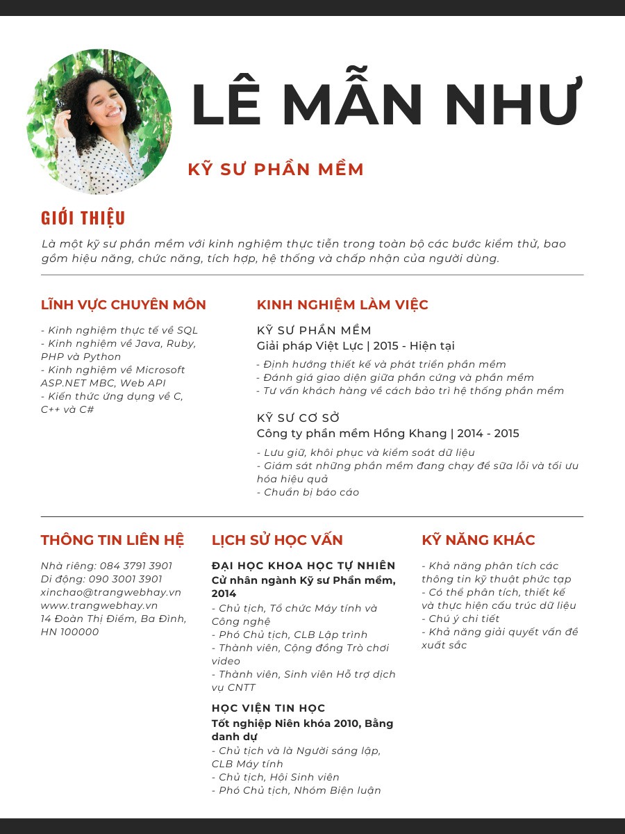 Mẫu CV tối giản cho khối văn phòng