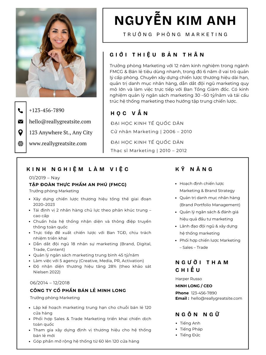Mẫu CV trưởng phòng marketing theo định hướng chiến lược