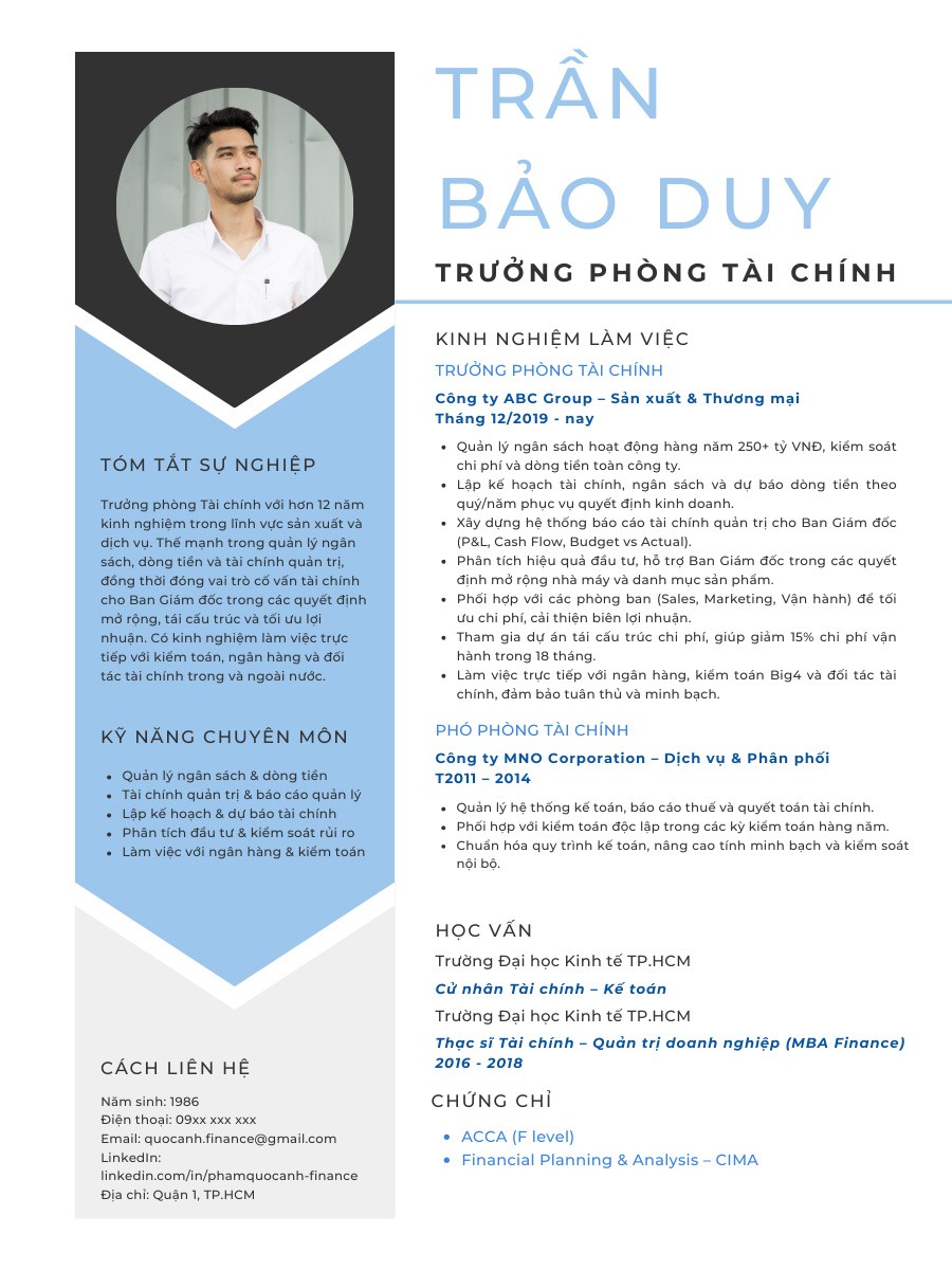 Mẫu CV trưởng phòng tài chính