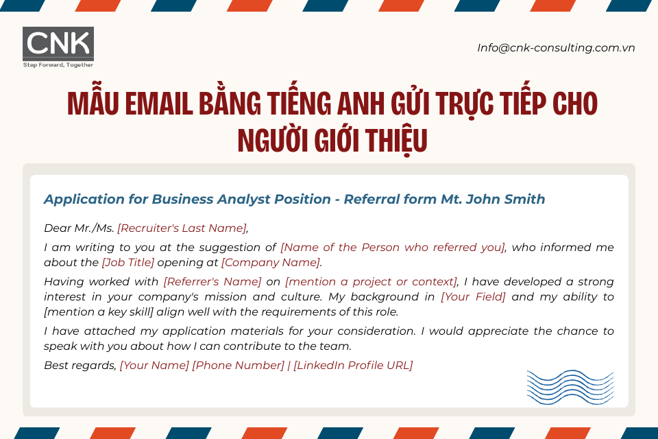 Mẫu email bằng tiếng Anh gửi trực tiếp cho người giới thiệu