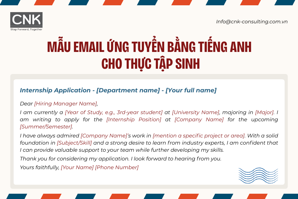 Mẫu email ứng tuyển bằng tiếng Anh cho thực tập sinh