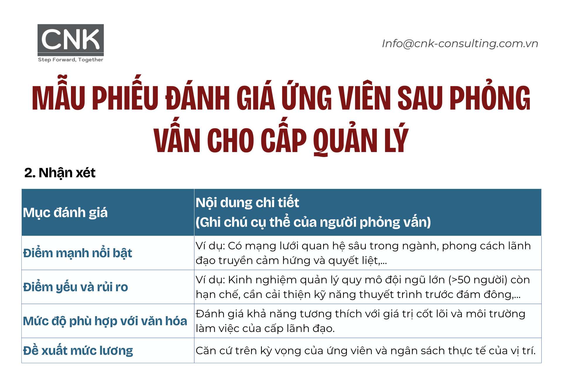 Mẫu phiếu đánh giá ứng viên tuyển dụng sau phỏng vấn cho cấp quản lý