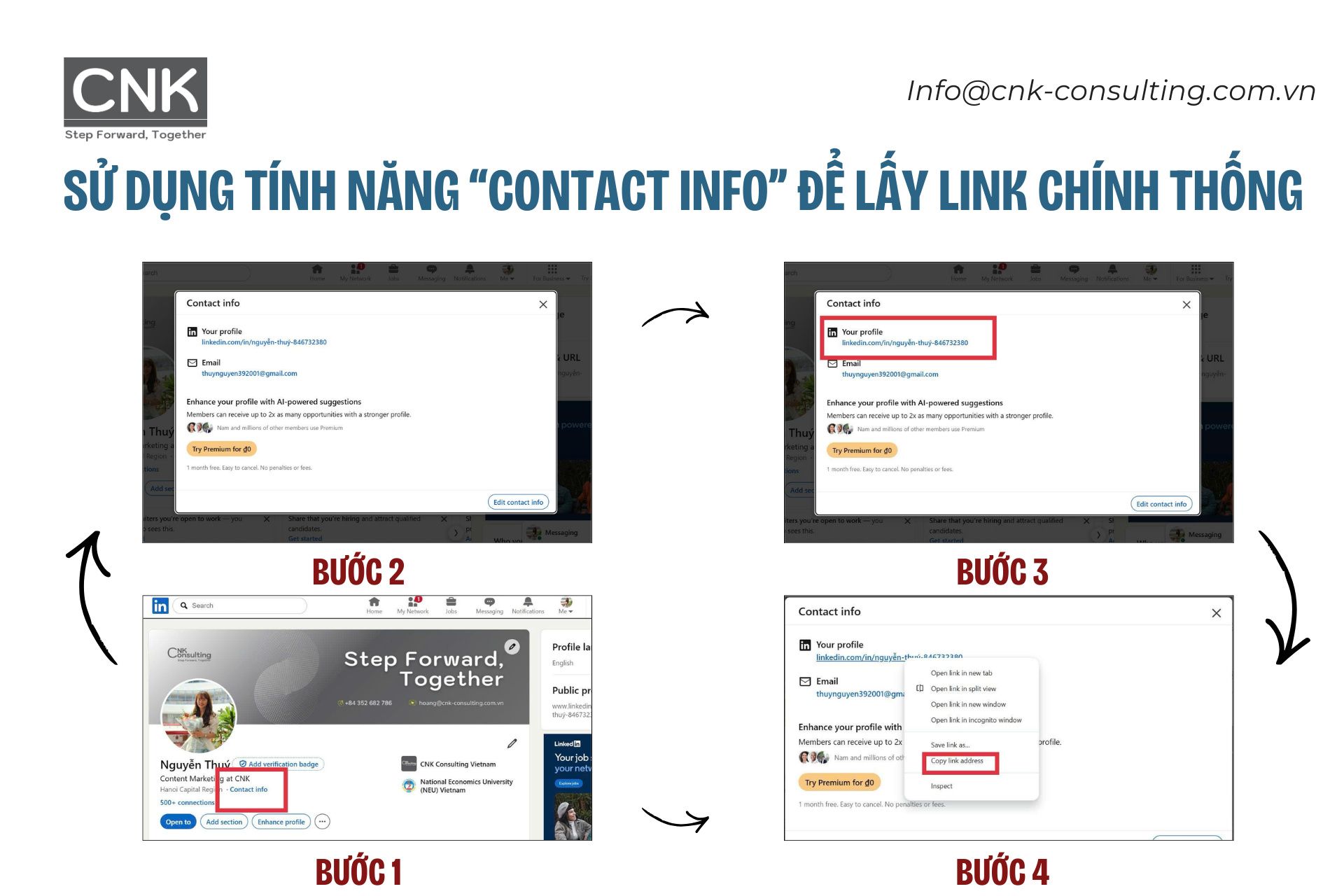 Sử dụng tính năng contact info để lấy link chính thống Sử dụng tính năng contact info để lấy link chính thống