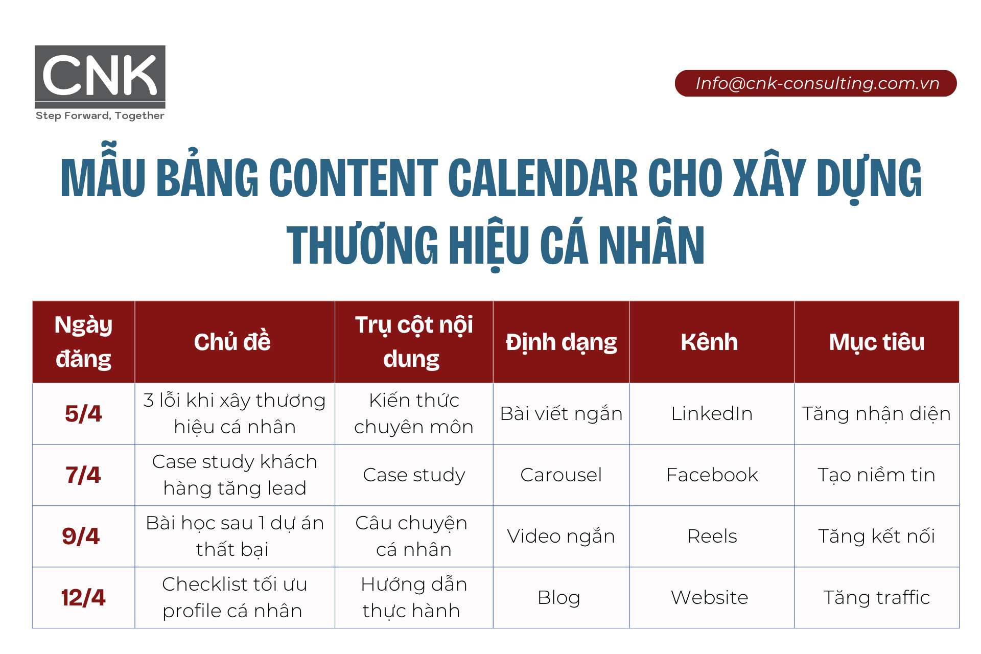 Mẫu bảng content calender cho xây dựng thương hiệu cá nhân Mẫu bảng content calender cho xây dựng thương hiệu cá nhân