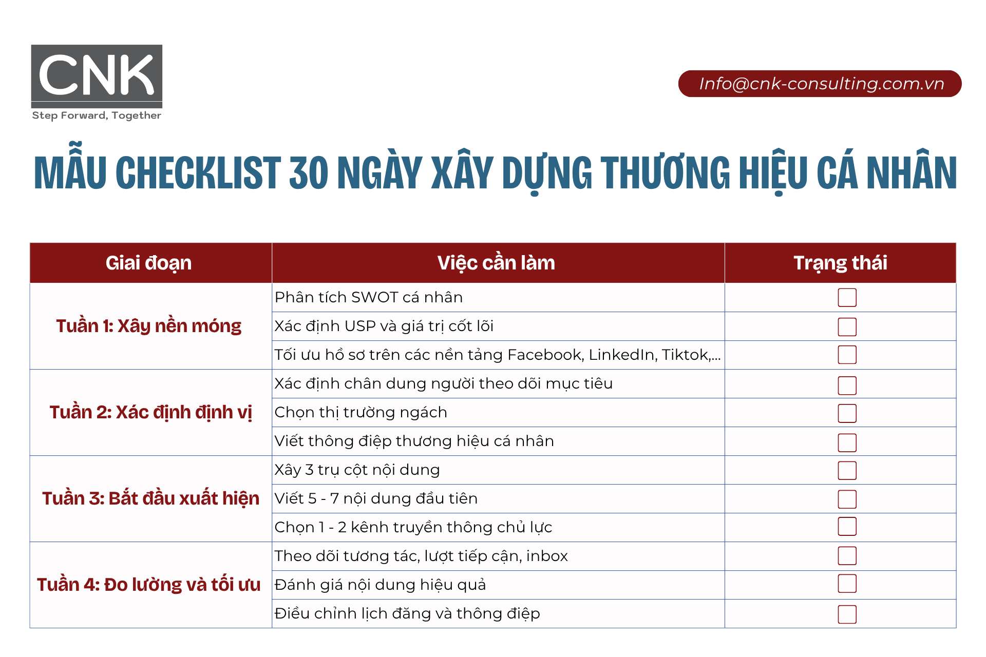 Mẫu checklist 30 ngày xây dựng thương hiệu cá nhân Mẫu checklist 30 ngày xây dựng thương hiệu cá nhân