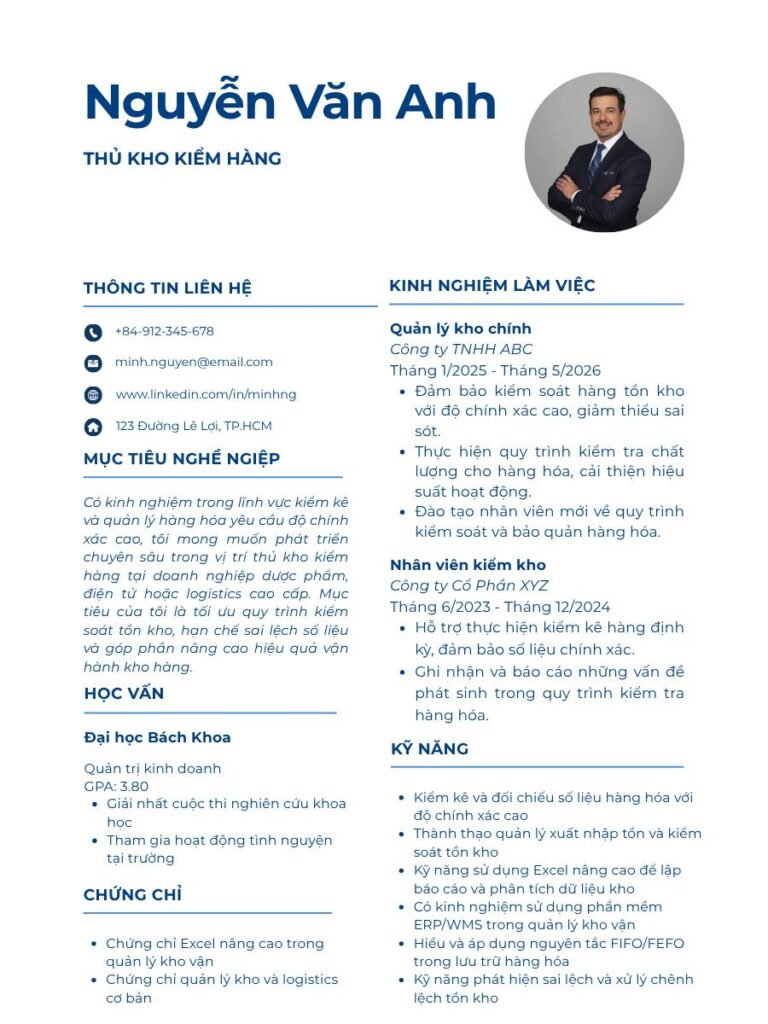 Mẫu CV thủ kho kiểm hàng đòi hỏi độ chính xác cao